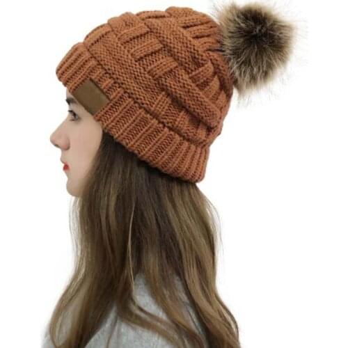 XEONGKVI Europe America Artificial Fox Hair Venonat Horsetail Hats For Women Brand Winter Warm Knitted Cap Skullies Beanies