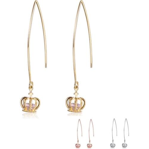 ZEMIOR 925 Sterling Silver Tassel Cross Crown Drop Earrings For Women 3 Colors Clear Crystal Zircon Earring Fine Jewelry