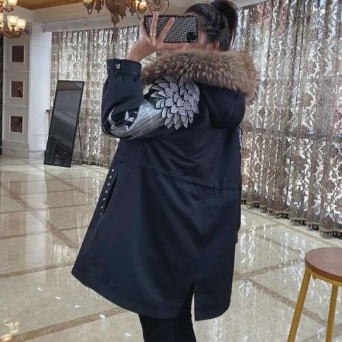 Fur real parka jacket winter women 2021 new fashion Pattern of wings hooded with real fur collar warm jackets long style coats