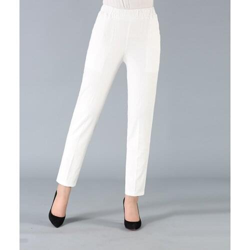 Plus size 5XL Women Trousers Spring Summer Elastic waist Cotton Casual Pants Middle-aged Mothers Solid Loose Ankle length pants
