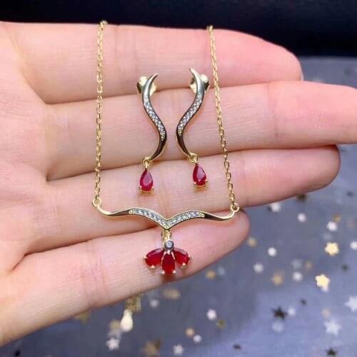 Shilovem 925 real Natural Ruby pendants stud earrings gift fine Jewelry trendy women party plant new 3*5mm dtz0305999agh