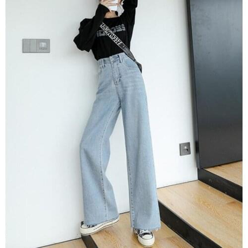 2021 Quality Fall Fashion Vintage Straight Pants Woman Jeans High Waist Clothes Wide Leg Denim Clothing Blue Streetwear