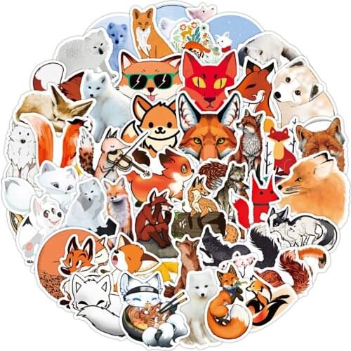 50PCS Cute Animal Fox Stickers DIY Skateboard Fridge Guitar Travel Snowboard Luggage Classic Cartoon Sticker Joke for Kid Toys
