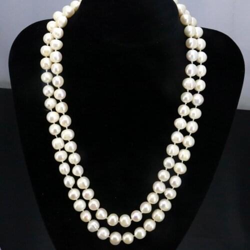 2 Row White pearl necklace 8-9mm 17-18 inches 2 piece/lot DIY Beaded Women hot sale Jewelry making design necklace gift