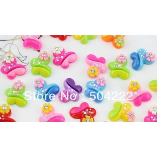 200 pcs mixed lovely Butterflies Resin Cabochon With Clear Rhinestone (20mm) , hair accessory supply DIY deco bling