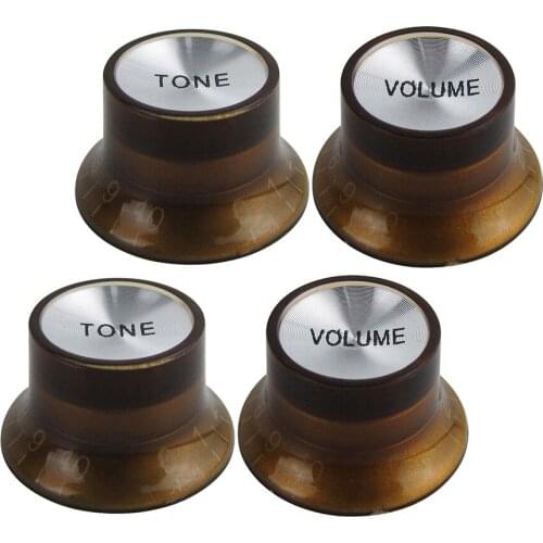 NEW 4pcs Brown Electric Guitar Control Speed Knobs 2 Tone 2 Volume Top Hat Knobs 6mm for LP/SG Style Guitar Parts