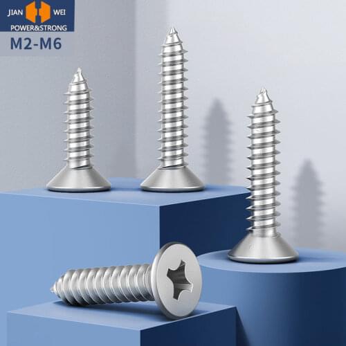 50/10pcs M2 M2.6 M3 M3.5 M4 M5 M6 316 stainless steel Micro Small Lengthen Cross Phillips Flat Countersunk Head Screw