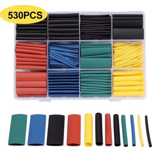 530Pcs Heat Shrink Tubing Insulation Shrinkable Tube Assortment Polyolefin Ratio 2:1 Multi Sizes Wrap Wire Cable Sleeve Kit