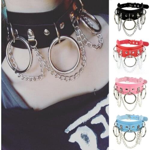 70% Dropshipping!!Fashion punk style women ring chain tassel faux leather collar short necklace club jewelry