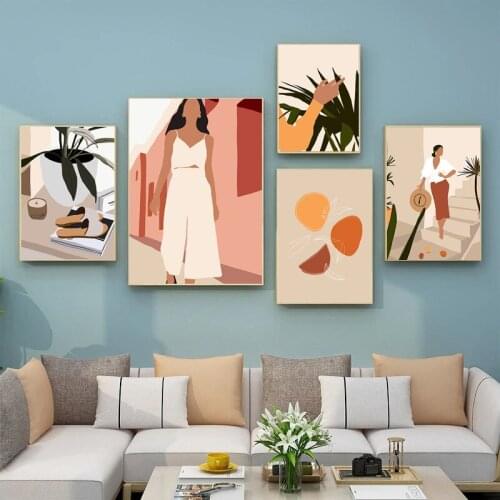 Abstract Fashion Vintage Girl Canvas Painting Wall Art Nordic Posters and Prints Wall Pictures for Living Bedroom Decoration