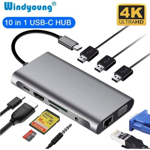Type-C to RJ45 Gigabit Lan Ethernet HDMI 4K VGA Adapter SD TF Card Reader USB-C USB 3.0 Audio for MacBook Samsung Thunderbolt 3