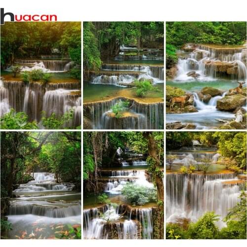 Huacan 5d Diy Diamond Painting Waterfall Home Decor Diamond Embroidery Mountain Scenery Mosaic Wall Sticker