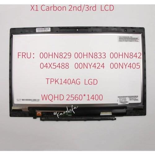 For Lenovo Thinkpad X1 Carbono 2nd 3rd Gen WQHD 2560*1440 Pantalla LCD 00HN829 00HN833 00HN842 04X5488 00NY424 00NY405