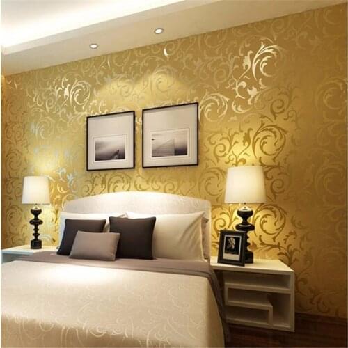 Beibehang European high-grade Beibehang wallpaper yellow, silver sitting room bedroom wallpaper background wall 3d wallpaper