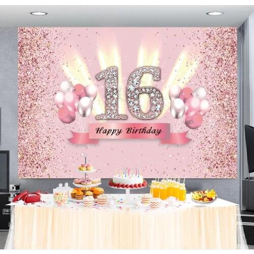 Pink Sweet 16th 18th 30th 40Th Birthday Party Shiny Diamond Dots Balloons Customized Banner Photo Background Photo Backdrops