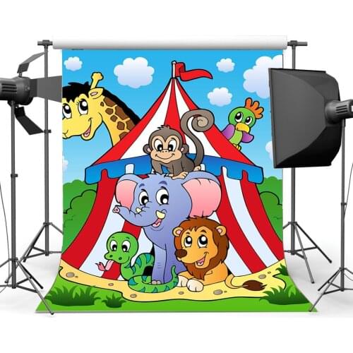Circus Backdrop Zoo Backdrops Elephant Monkey Giraffe Jungle Forest Blue Sky White Cloud Green Background