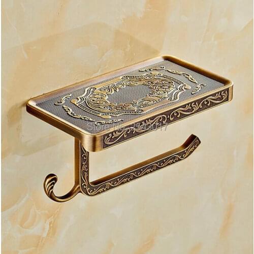 GIZERO Moible Phone Towel Rack Classic Carving Toilet Paper Holder with shelf Wall Mount ZR2330