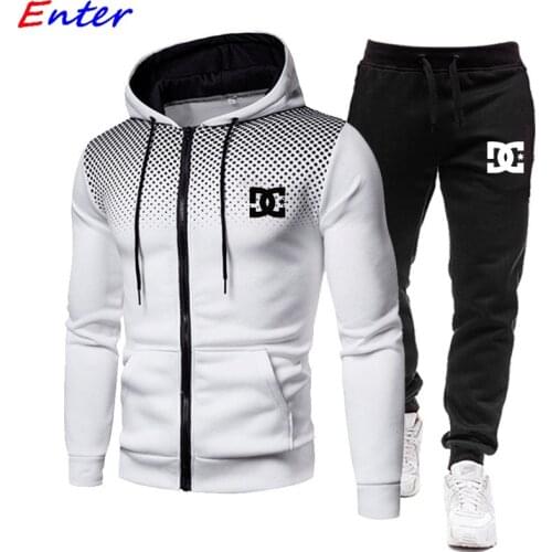 2021DC Hot Style Mens Casual Hoodie Suit Spring Autumn Zipper Top Sports Casual Pants Fashion Jogging Sports Two-Piece Suit