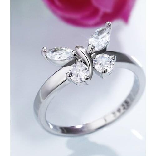 Huitan Romantic Butterfly Women Finger Rings Dazzling Crystal Zirconia Fine Anniversary Gift for Female Fashion Jewelry Dropship