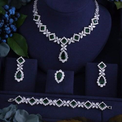 Jankelly Nigeria 4pcs Bridal Zirconia Jewelry Sets For Women Party, Luxury Dubai Nigeria CZ Crystal Wedding Jewelry Sets