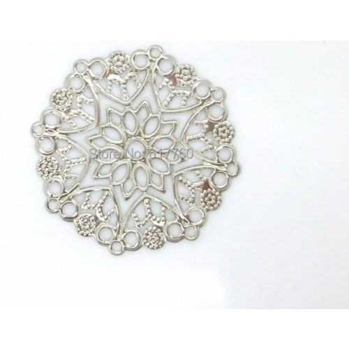 Free shipping-50Pcs Embellishment Findings Jewelry Connectors DIY Flower Silver Tone Hollow 5cm x 4.8cm J0040