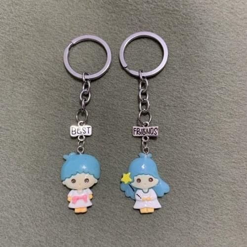 Creative Resin Blue Hair Angel Boy Girl Key Chains BFF Friendship Children Best Friends Key Ring Best Gift For Friends
