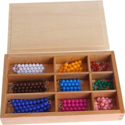 Montessori Mathematics Material 1-9 Beads Bar in Wooden Box Early Preschool Toy 95AE