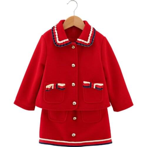 Mihkalev 2020 spring autumn children long sleeve clothing set wool jacket +skirt Baby girl 2pieces fall outfits girls tracksuit