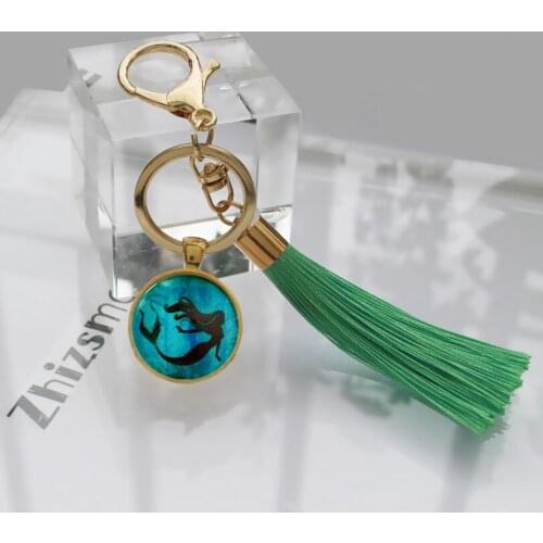 Moana cabochon Mermaid pendant Women Bag Tassel Keychain Women pendant Car Key chain Mermaid charm Sea Pendant Fringe pendant