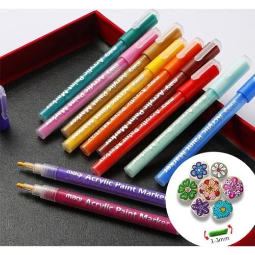 Acrylic Paint Pens Set 3mm Extra Fineliner Felt-Tip Markers Pen for Liner Glass Ceramic DIY Colorful Scrapbook Stones Colors