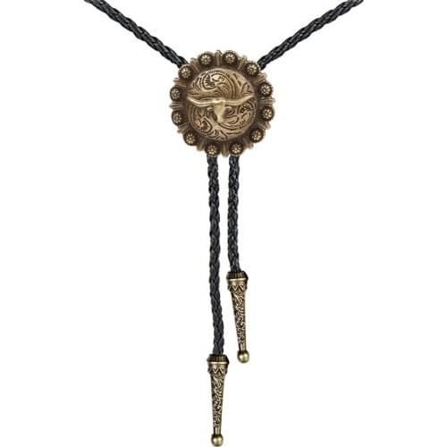New western bull head bolo tie retro shirt chain bolo collar rope leather necklace tie