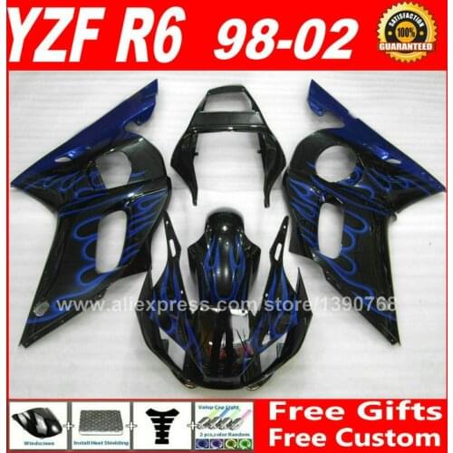 Blue flames Fairings fit for YAMAHA YZF R6 1998 - 2002 plastic parts yzfr6 1999 2000 2001 98 99 00 01 02 fairing kits S7X3
