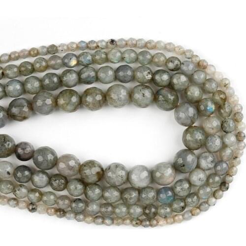 38cm Moonstone 4/6/8/10mm Faceted Natural Stone Round Ball Beads for DIY Necklace Bracelet Earring Jewelry Making Findings