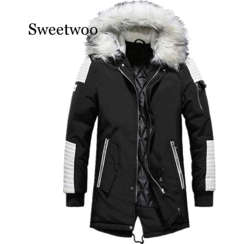 High Quality Men Parka Cotton Thick Jacket Winter New Warm Fashion Fleece Jackets Coats Fur Collar Mens Parkas Black Blue