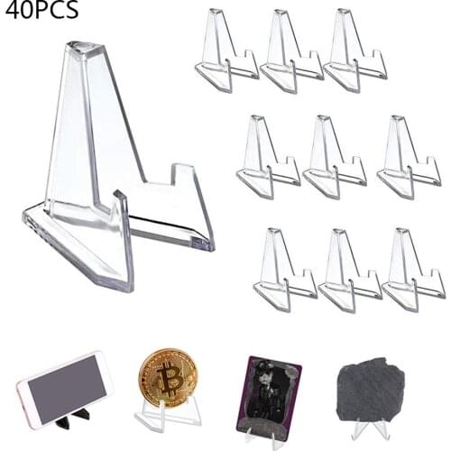 Pack 40Pcs Small Clear Acrylic Display Stands Holders for Collections Game Card Coin Capsule Medal Displaying Shelves Racks