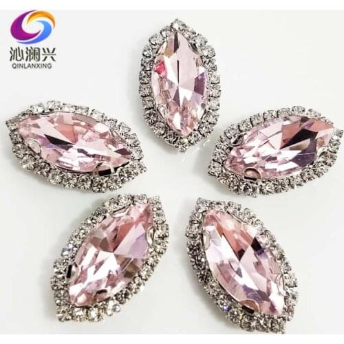 Pink eye shape Top grade Glass Crystal buckle,Sliver bottom sew on loose rhinestones,Diy/wedding decoration SWHEK22