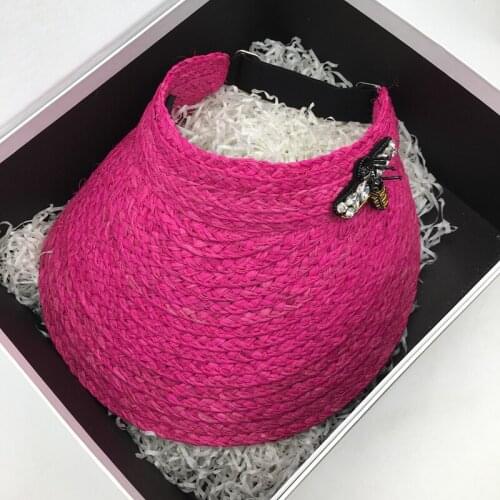 French chateau lafite summer grass bee empty straw visor without top female shade sunscreen sun hat