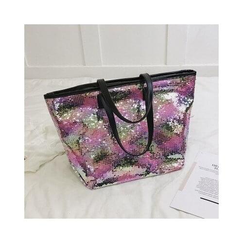 Bags for women 2019 Portable sequins ins net red simple shoulder bags personality colorful sequins tote big bag sac main femme