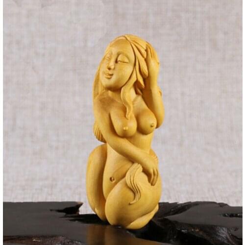 TB252 --- 9*3.5*3"CM Carved BOXWOOD Carving - Pretty Girl Woman Lady Geisha