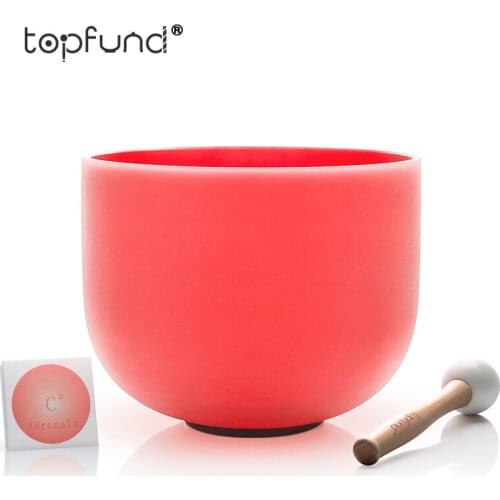 TOPFUND C# Note Adrenals Chakra Red Colored Frosted Quartz Crystal Singing Bowl 8"