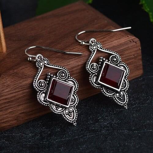 Vintage antique geometry Drop Earrings Vintage Retro Silver Plated Dangle Earrings for Women Ladies Bohemia Jewelry