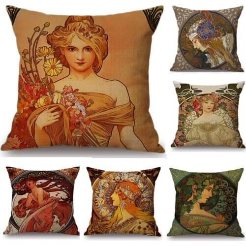 Vintage European Art Nouveau Gallery Printed Cushion Cover Home Decorative Sofa Coffee Car Chair Throw Pillow Case