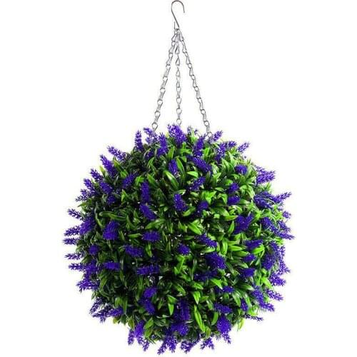 Hanging Topiary Ball Lavender Artificial Garden Flower Plant Decor Basket 25Cm-Dropship