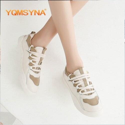 YQMSYNA New Fashion Women Flats Casual Round Toe Lace-up Non-slip Sports Shoes High Quality Leisure Mixed Colors Lady Shoes Q10