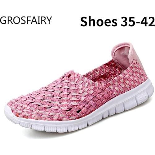 Hand-woven Womens Flat Shoes, Vulcanized Shoes, Casual Breathable Hollow Single Shoes, Womens Ultralight Mesh Flat Shoes