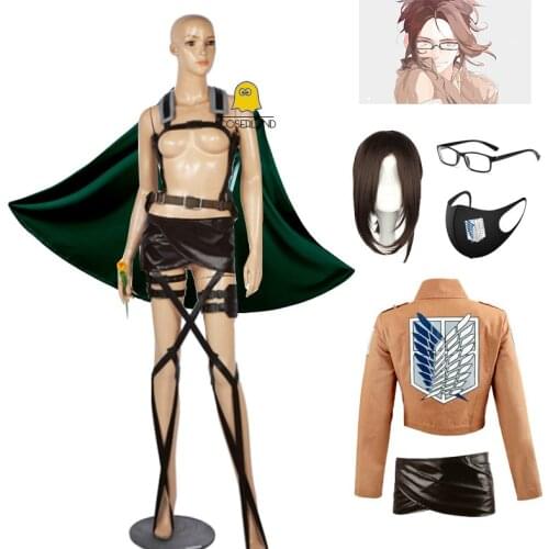 Attack on Titan Hange Zoe Cosplay Costume Anime Shingeki no Kyojin Hanji Zoe Cloak Wig Jacket Skirt Harness Belt Glasses