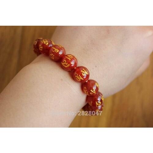 BR432 Tibetan Red Onyx Mantras 12mm Beads Woman Bracelets Ethnic Jewelry Om mani padme hum Adjustable Girls Bracelet