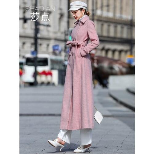 Woollen Coat Womens 2021 Winter New Fashion Simple Fashion Cashmere Coat Pink Slim Long Coat