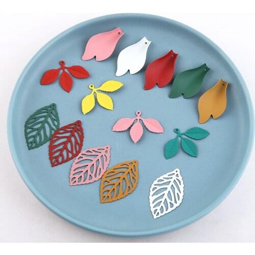 10pcs Hot Sale New Products Alloy Scrub Spray Paint Fresh Leaves Earrings For Girls Material Accessories Diy Jewelry Making