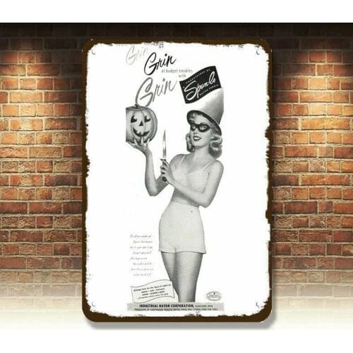 1950 SPUN-LO PANTIES Vintage Look METAL SIGN - SEXY HALLOWEEN PUMPKIN WOMAN BRA